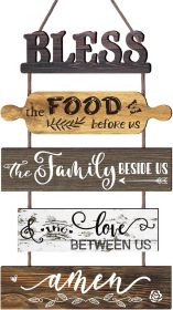 Bless the Food Before Us Farmhouse Kitchen Wall Decor - Family Dining Room Collage Art in Neutral Wood Grain - Vertical Wooden Roped 5pcs Sign 13x24 I
