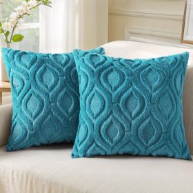 Summer Throw Pillow Covers 18x18 Inch Set of 2, Soft Plush Faux Wool Teal Solid Couch Pillow Covers