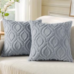 Throw Pillow Covers 18x18 Inch Set of 2, Soft Plush Faux Wool Blue Grey Couch Pillow Covers