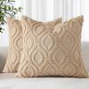 Throw Pillow Covers 18x18 Inch Set of 2, Soft Plush Faux Wool Light Khaki Solid Couch Pillow Covers
