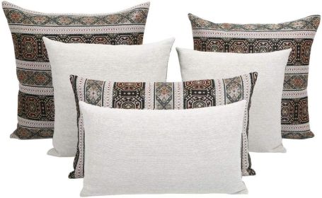 Dark Green Kilim Throw Pillow Covers Khaki and Black - 20 x 20 Inches Decorative Pillows, Bohemian Outdoor Case for Farmhouse, Ethnic Cushions, Sofa