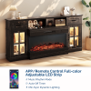 70-inch Black Gold Oak Electric Fireplace TV Stand - 2 Lattice Glass Doors, 2 Drawers & Shelf, Compatible with 36" 3-Sided Glass Insert