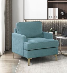 Modern Comfort Accent Chair 1pc Peacock Color Chenille Upholstery Gold Finish Metal Legs Living Room Furniture Durable Plywood