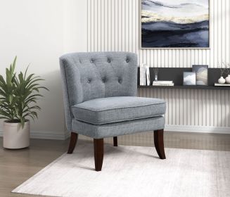 1pc Modern Dark Gray Upholstery Button Tufted Accent Chair Solid Wood Legs Classic Living Room Furniture