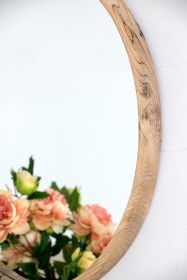 28" Round Wood Wall Mirror