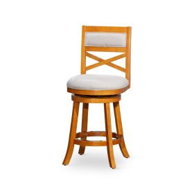24" X-Back Swivel Counter Height Stool with Beige Fabric Seat