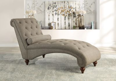 Brown Tufted Chaise Lounge with Nail head Trim