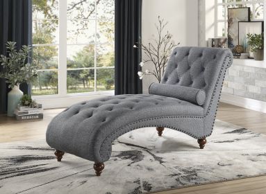 Gray Tufted Chaise Lounge with Nail head Trim