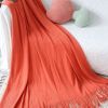 SOGA Orange Acrylic Knitted Throw Blanket â€“ Soft Woven Blanket with Fringes, Warm and Cozy Decorative Cover for Couch, Bed, Sofa, or Home DÃ©cor