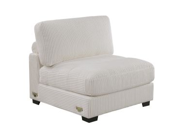 Beige Corduroy Armless Accent Chair with Wood Legs