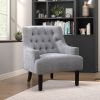 Gray Chenille Tufted Accent Chair with Solid Wood Frame