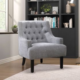 Gray Chenille Tufted Accent Chair with Solid Wood Frame