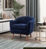 Mid-Century Modern Accent Chair 1pc Blue Chenille Fabric Upholstered Channel Stitched Back Brown Legs Solid Wood Furniture