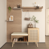 2-in-1 Shoe Storage Bench, Natural Rattan Shoe Cabinet with 2 Adjustable Shelves and Removable Seat Cushion, Modern Entryway Bench