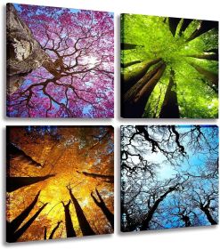 Four Seasons Tree Canvas Wall Art Set (4 Panels)
