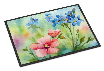 NEW Alaska Forget-me-nots in Watercolor Doormat Front Door Mat Indoor Outdoor Rugs for Entryway, Non Slip Washable Low Pile, 18H X 27W