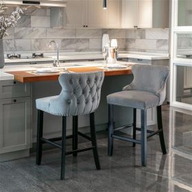 Velvet Tufted Wingback Bar Stools with Nail head Trim