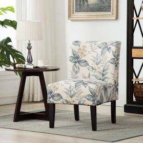 Blue Leaves Print Armless Accent Chair