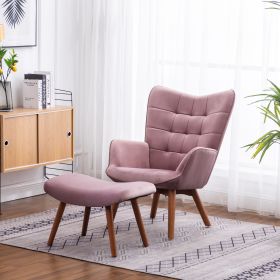 Leiria Mauve Velvet Tufted Accent Chair with Ottoman