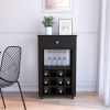 39" Black Bar Cart with Wine Rack & Cup Holders