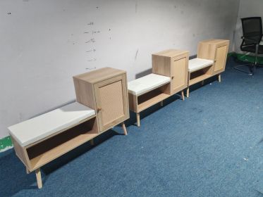2-in-1 Shoe Storage Bench, PP Rattan Shoe Cabinet with 2 Adjustable Shelves and Removable Seat Cushion, Modern Entryway Bench, Shoe Storage Organizer