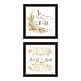 Golden Merry Christmas Framed Wall Art Set of 2