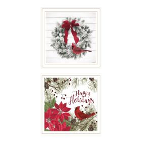 Cardinal Wreath Framed Wall Art Set of 2