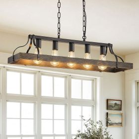 33.7" Black & Gold Vintage 5-Light Pendant Chandelier