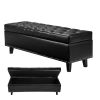 Button-Tufted Storage Ottoman Bench, PU Leather Bench with Storage and Solid Wood Legs, Modern Shoe Benches Seat for Entryway