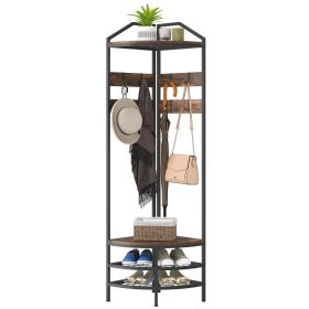 Industrial Corner Hall Tree with Coat Rack & Shoe Storage