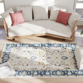 4x6 Boho Floral Machine Washable Non-Slip Area Rug – Blue