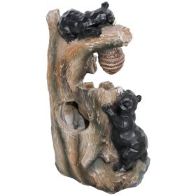 3-Tier Bear & Beehive Water Fountain with LED Lights