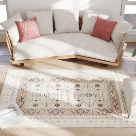 4x6 Boho Flannel Machine Washable Non-Slip Area Rug – Brown