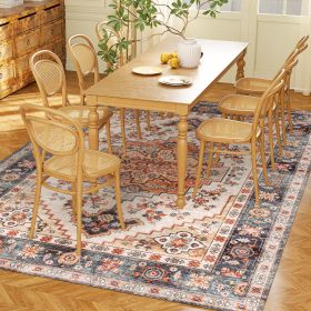 Area Rug 5X7, Machine Washable Rug, Non-Slip Boho Print Pattern Medallion Carpet For Living Room, Bedroom, Tawny Brown