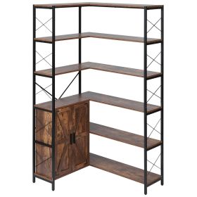 6 Tier Tall Corner Bookshelf with Doors