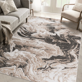 LOOM & LUXE Collection 8X10 L.Brown /Abstract Non-Shedding Living Room Bedroom Dining Home Office Stylish and Stain Resistant Area Rug