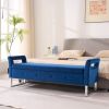 67.91"Wide Velvet Storage Soft Bench with Armrests for Living Room, Entryway and Bedroom. Navy