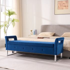 67.91"Wide Velvet Storage Soft Bench with Armrests for Living Room, Entryway and Bedroom. Navy