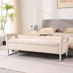 67.91"Wide Velvet Storage Soft Bench with Armrests for Living Room, Entryway and Bedroom. Beige
