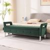 67.91"Wide Velvet Storage Soft Bench with Armrests for Living Room, Entryway and Bedroom. GREEN