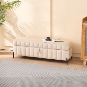 49.21" Wide Upholstered Velvet Storage Soft Bench Footstool Ottoman End of Bed with Metal Legs, Foot Rest for Living Room, Entryway and Bedroom. Beige