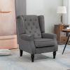 Button-Tufted Accent Chair Dark Gray with Round Armrests & Wood Legs for Living Room