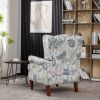 Modern Accent Chair with Retro Wood Legs, Comfy Upholstered Armchair, Floral Design Single Sofa Chair for Living Room Bedroom Office - Floral Blue