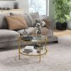 2-Tier Round Glass Top Side Table with Metal Frame