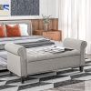 50 Inches Storage Ottoman Bench, End of Bed Storage Bench with Rolled Arms, Wood Legs, Button Tufted Storage Bench, Gray