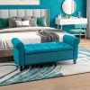 50 Inches Storage Ottoman Bench, End of Bed Storage Bench with Rolled Arms, Wood Legs, Button Tufted Storage Bench, Teal