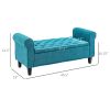 50 Inches Storage Ottoman Bench, End of Bed Storage Bench with Rolled Arms, Wood Legs, Button Tufted Storage Bench, Teal