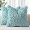 Summer Throw Pillow Covers 18x18 Inch Set of 2, Soft Plush Faux Wool Aqua Solid Couch Pillow Covers