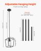 Black Farmhouse Iron Cage Pendant Light with Glass Shade