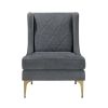 Modern Luxury Dark Gray Chenille Upholstery Wingback Accent Chair 1pc Gold Finish Metal Legs Pocket Coils Diamond Stitched Furniture